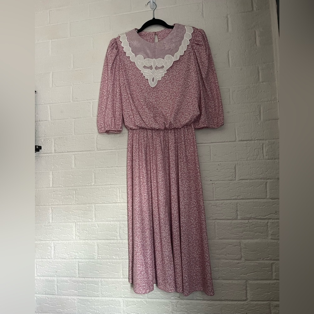 Vintage Jenny Dress Size 10 Pink and White 3/4 Sleeve